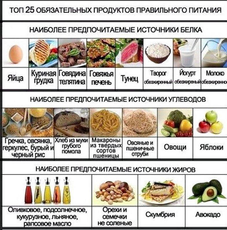 Продукты для правильного питания и похудения – полный список, таблица