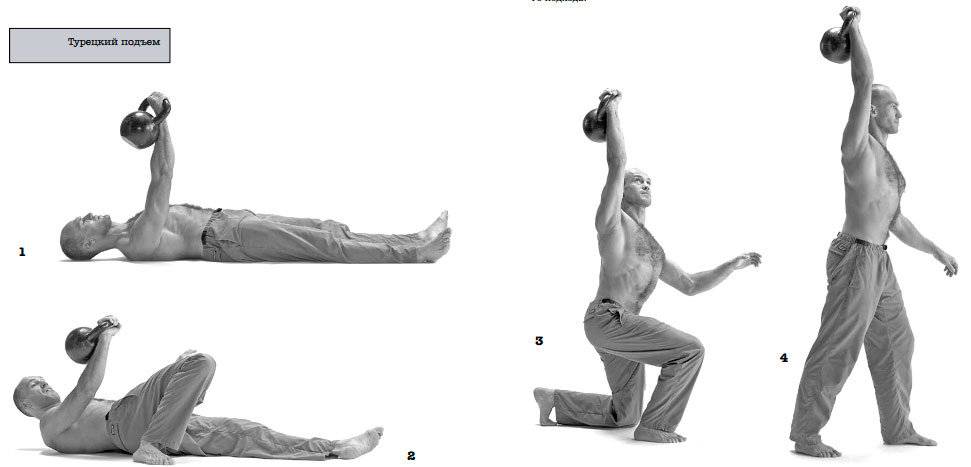 Турецкий подъем: упражнение с гирей, с гантелей и со штангой, какие мышцы работают и какая польза, техника выполнения и как делать жим, что тренирует