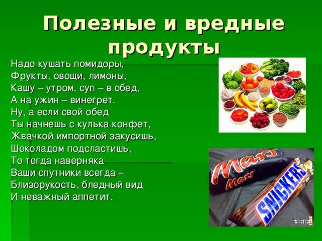 Презентация вредные и полезные продукты 1 класс