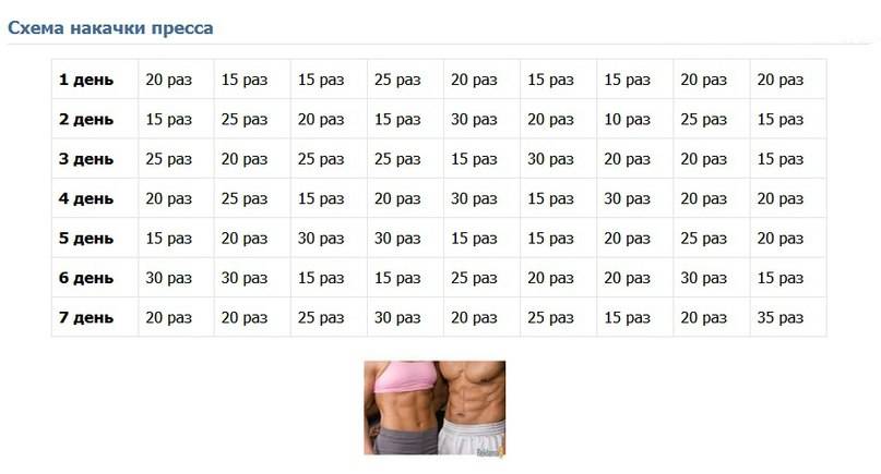Как накачать пресс за 30 дней: таблица тренировок и упражнений для девушек и мужчин