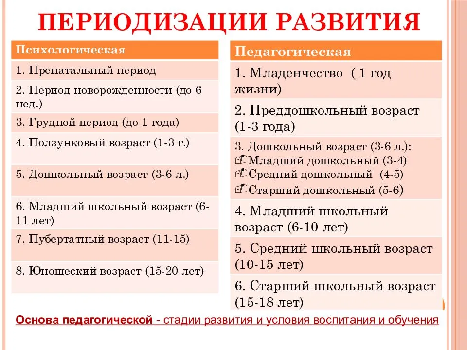 Возрастная периодизация презентация