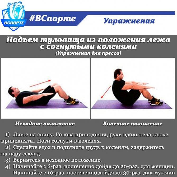 Подъем туловища из положения лежа на спине. упражнение №1