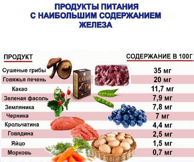 Железо в продуктах питания, больше всего, таблица со списком
