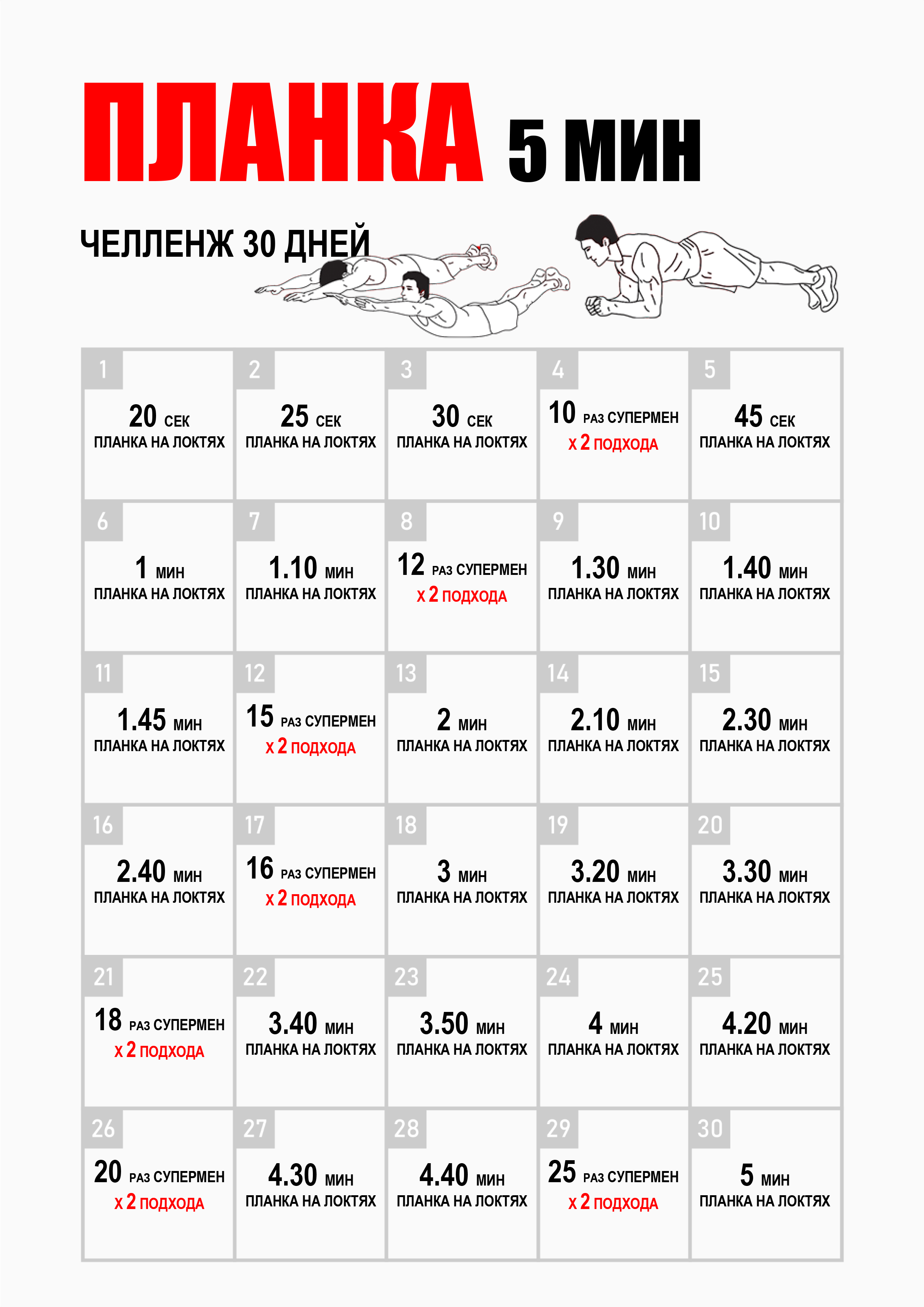 Планка схема на 30 дней для женщин